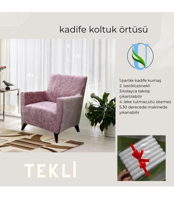 Uy Style Tekstil Kadife Süngerli Armürlü Giydirmeli Pembe Tekli Koltuk Örtüsü 75x115 cm