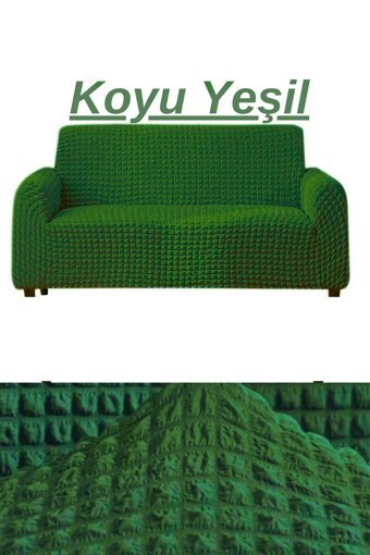 Ensari Karaoğlu Pamuklu - Polyester Bürümcük Jakarlı Süngersiz Armürlü Giydirmeli Yeşil Üçlü Koltuk Örtüsü 180x230 cm