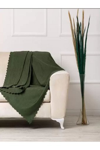 Önfem Home Collection Şönil Tay Tüyü Jakarlı Süngersiz Çizgili Yeşil Tekli Koltuk Örtüsü 175x215 cm