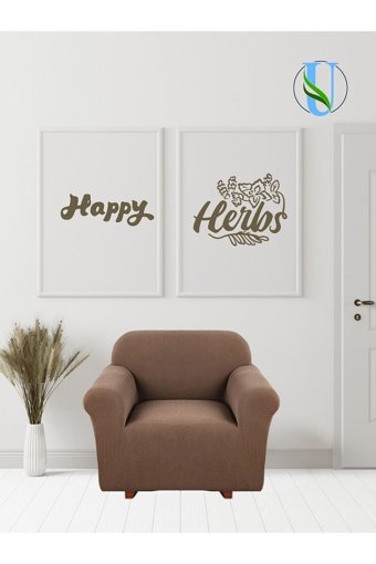 Uy Style Tekstil Polyester Likralı Süngerli Armürlü Giydirmeli Kahverengi Tekli Koltuk Örtüsü 70x115 cm