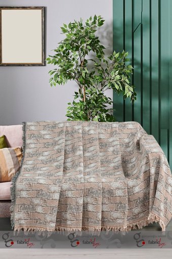 Fabric Box Economy Pamuklu Saçaklı Süngersiz Damask Desenli Kaymaz Kırmızı Tekli Koltuk Örtüsü 170x220 cm