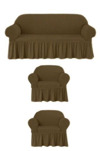 Furkanticaret Polyester Bürümcük Fırfırlı Süngersiz Kapitone Giydirmeli Krem 3-3-1-1 Koltuk Örtüsü 180x230 cm