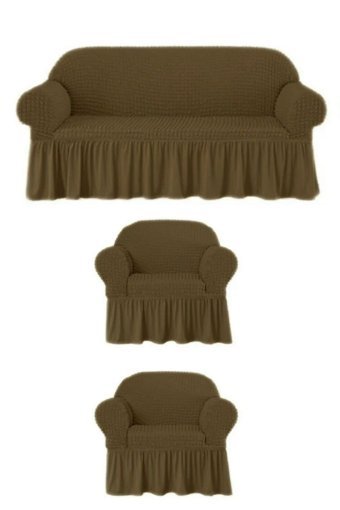 Furkanticaret Polyester Bürümcük Fırfırlı Süngersiz Kapitone Giydirmeli Krem 3-3-1-1 Koltuk Örtüsü 180x230 cm