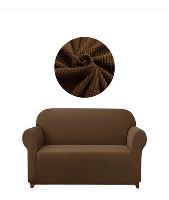 Akbu Polyester Likralı Süngersiz Pitikare Desenli Giydirmeli Lastikli Kahverengi İkili Koltuk Örtüsü 140x180 cm
