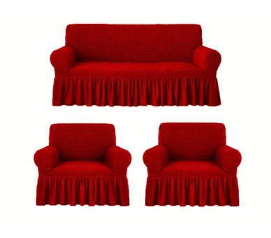 Elgeyar Pamuklu - Polyester Bürümcük Jakarlı Süngersiz Armürlü Giydirmeli Kırmızı Beşli Koltuk Örtüsü 183x230 cm