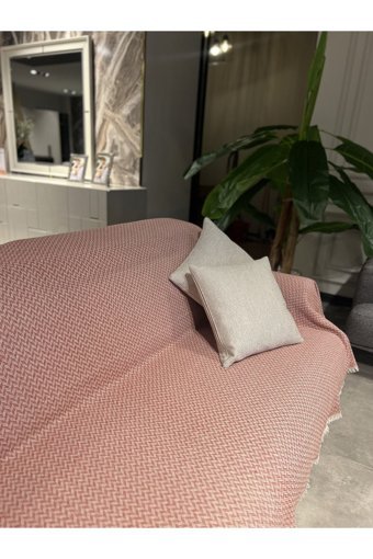 Mucize Evim Pamuklu Saçaklı Süngersiz Geometrik Desenli Kiremit Tekli Koltuk Örtüsü 180x300 cm