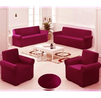 Uygar Home Pamuklu - Polyester Likralı Süngerli Düz Giydirmeli Bordo Dörtlü Koltuk Örtüsü