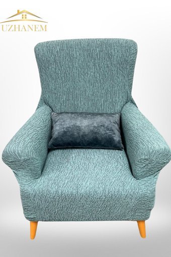 Uzhanem Pamuklu - Polyester Bürümcük-Likralı Jakarlı Süngerli Çizgili Giydirmeli Yeşil Tekli Koltuk Örtüsü 60x90 cm