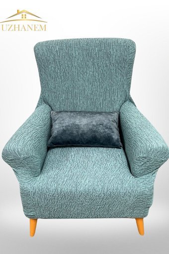 Uzhanem Pamuklu - Polyester Bürümcük-Likralı Jakarlı Süngerli Çizgili Giydirmeli Yeşil Tekli Koltuk Örtüsü 60x90 cm