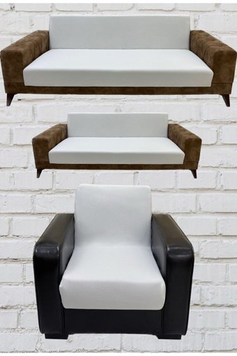 Şahane Ev Mikro Polyester Likralı Jakarlı Süngersiz Düz Giydirmeli Lastikli Bej Üçlü Koltuk Örtüsü 23x83 cm