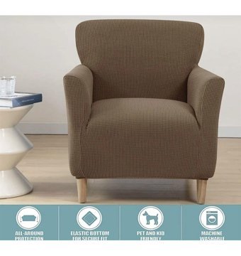 Uzhanem Pamuklu - Polyester-Viskon Bürümcük-Likralı Süngerli Armürlü Giydirmeli Kahverengi Tekli Koltuk Örtüsü 60x85 cm