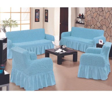 Güliz Collection Pamuklu Bürümcük Fırfırlı Süngersiz Kapitone Giydirmeli Turkuaz Tekli Koltuk Örtüsü 180x215 cm