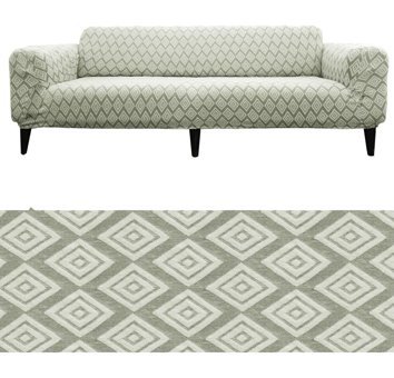 Faiend Polyester Jakarlı Süngersiz Geometrik Desenli Giydirmeli Bej Üçlü Koltuk Örtüsü 230x180 cm