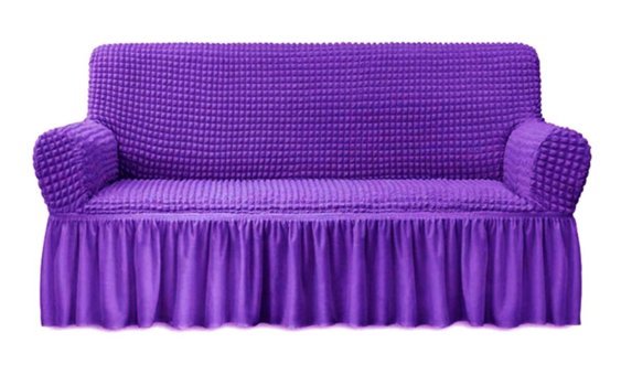 Uygar Home Pamuklu - Polyester Bürümcük-Likralı Drapeli Süngerli Petek Desenli Giydirmeli Mor Tekli Koltuk Örtüsü 180x230 cm