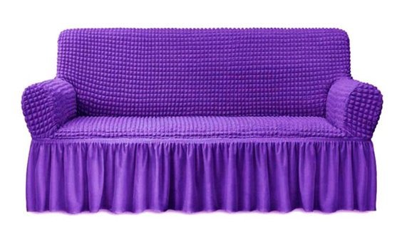 Uygar Home Pamuklu - Polyester Bürümcük-Likralı Drapeli Süngerli Petek Desenli Giydirmeli Mor Tekli Koltuk Örtüsü 180x230 cm