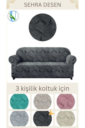 Uy Style Tekstil Likralı Jakarlı Süngerli Armürlü Giydirmeli Gri Tekli Koltuk Örtüsü 180x230 cm