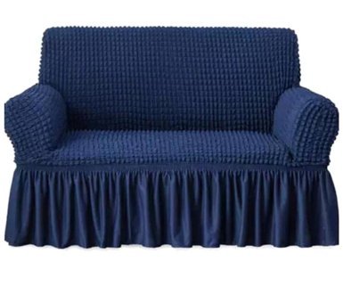 Karahanlı Polyester Bürümcük-Likralı Fırfırlı Süngersiz Düz Giydirmeli Lacivert Tekli Koltuk Örtüsü 130x170 cm