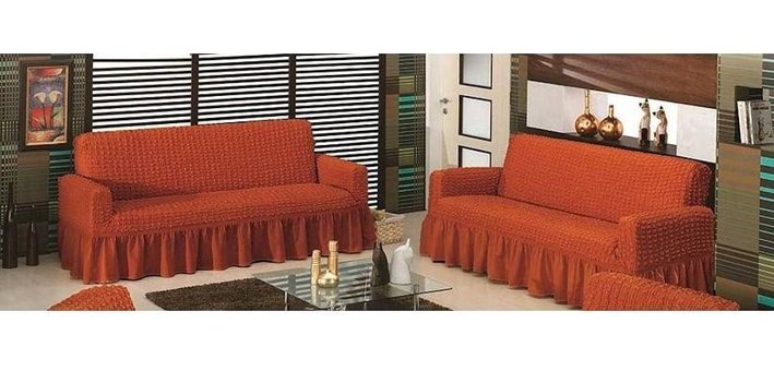 Evory Bürümcük Fırfırlı Süngersiz Kapitone Giydirmeli Kiremit İkili Koltuk Örtüsü 180x230 cm