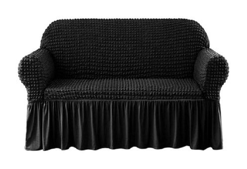 Elgeyar Polyester Bürümcük Jakarlı Süngersiz Armürlü Giydirmeli Siyah İkili Koltuk Örtüsü 140x180 cm