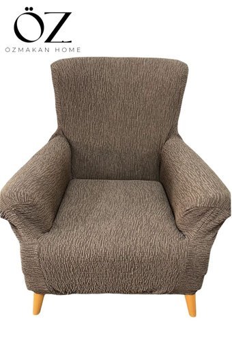 Özmakan Pamuklu - Polyester Likralı Jakarlı Süngersiz Çizgili Giydirmeli Kahverengi Tekli Koltuk Örtüsü 65x70 cm