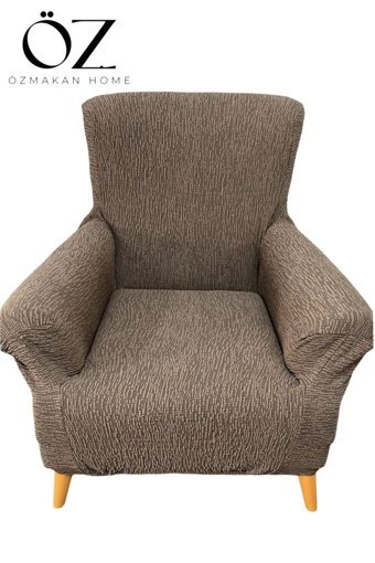 Özmakan Pamuklu - Polyester Likralı Jakarlı Süngersiz Çizgili Giydirmeli Kahverengi Tekli Koltuk Örtüsü 65x70 cm