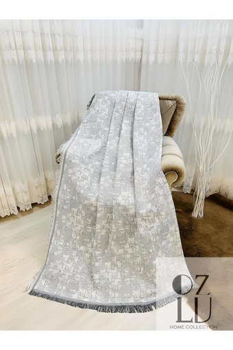 Özlü Home Pamuklu Örgü Saçaklı Süngersiz Kamuflaj Desenli Gri Tekli Koltuk Örtüsü 170x220 cm