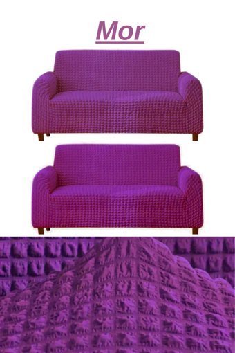 E Bahar Polyester Bürümcük Jakarlı Süngersiz Armürlü Giydirmeli Mor Altılı Koltuk Örtüsü 180x230 cm