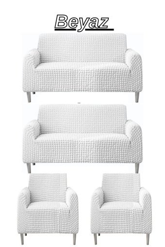 Heytgah Polyester Bürümcük Kapitone Beyaz 3-3-1-1 Koltuk Örtüsü 180x230 cm