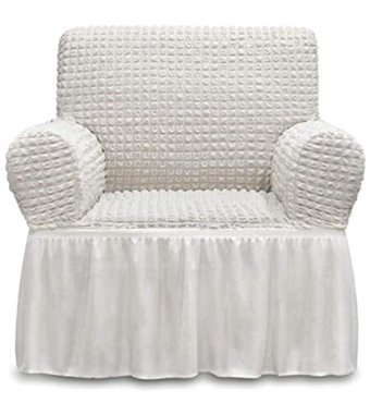 Elgeyar Pamuklu - Polyester Bürümcük Jakarlı Süngersiz Armürlü Giydirmeli Beyaz Tekli Koltuk Örtüsü 70x80 cm