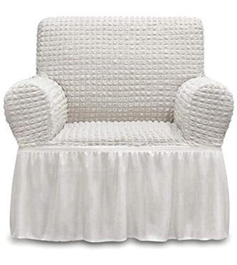 Elgeyar Pamuklu - Polyester Bürümcük Jakarlı Süngersiz Armürlü Giydirmeli Beyaz Tekli Koltuk Örtüsü 70x80 cm