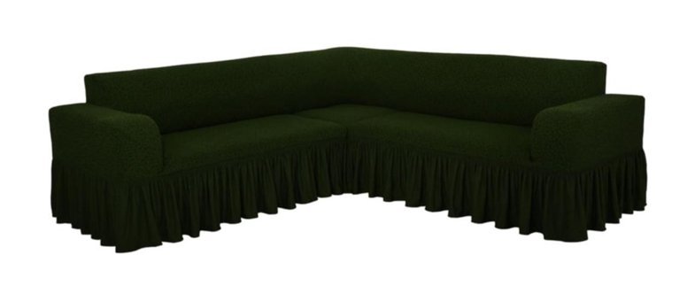 Faprikadan Pamuklu - Polyester Fırfırlı Süngersiz Düz Giydirmeli Yeşil L Koltuk Koltuk Örtüsü 290x170 cm