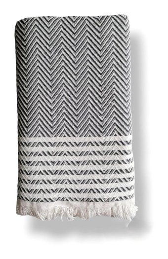 Marin Home Baby Pamuklu Saçaklı Süngersiz Çizgili Siyah Tekli Koltuk Örtüsü 170x210 cm