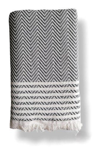 Marin Home Baby Pamuklu Saçaklı Süngersiz Çizgili Siyah Tekli Koltuk Örtüsü 170x210 cm
