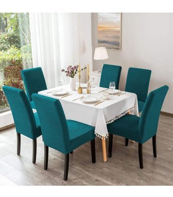 Özmakan Pamuklu - Polyester Likralı Jakarlı Süngersiz Çizgili Giydirmeli Turkuaz Altılı Koltuk Örtüsü 44x52 cm