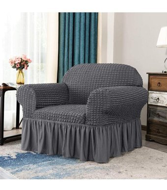 Uy Style Tekstil Polyester Bürümcük-Likralı Drapeli Süngerli Düz Giydirmeli Gri Tekli Koltuk Örtüsü 70x115 cm