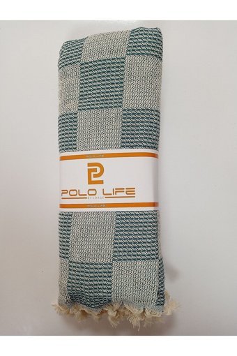 Blue Home Polo Life Pamuklu Püsküllü Süngersiz Kareli Yeşil Tekli Koltuk Örtüsü 180x230 cm