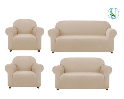 Uy Style Tekstil Polyester Likralı Süngerli Armürlü Giydirmeli Kahverengi Dörtlü Koltuk Örtüsü 180x230 cm