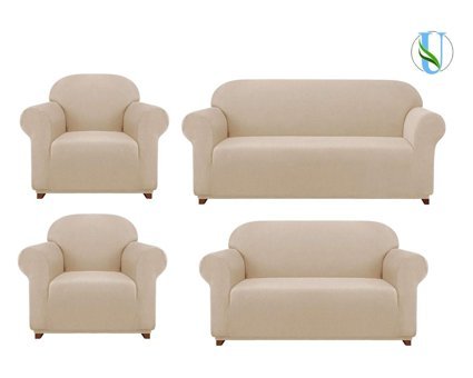 Uy Style Tekstil Polyester Likralı Süngerli Armürlü Giydirmeli Kahverengi Dörtlü Koltuk Örtüsü 180x230 cm