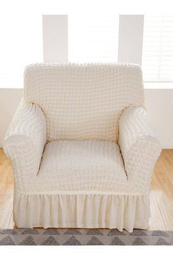 Kırören Polyester Bürümcük Fırfırlı Süngersiz Düz Giydirmeli Bej Tekli Koltuk Örtüsü 70x115 cm
