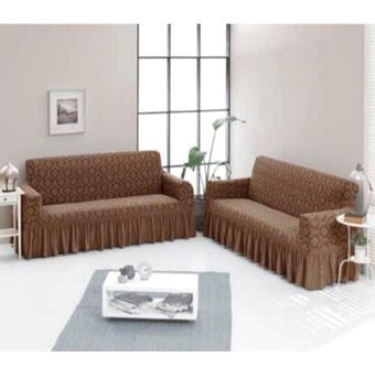 Elgeyar Pamuklu - Polyester Likralı Jakarlı Süngersiz Giydirmeli Kahverengi Altılı Koltuk Örtüsü 180x215 cm