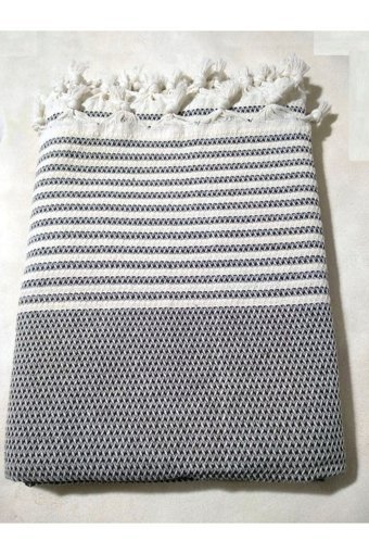Mandaş Pamuklu Püsküllü Süngersiz Çizgili Haki Tekli Koltuk Örtüsü 180x304 cm