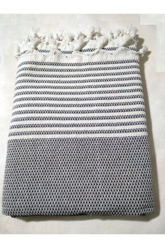 Mandaş Pamuklu Püsküllü Süngersiz Çizgili Haki Tekli Koltuk Örtüsü 180x304 cm