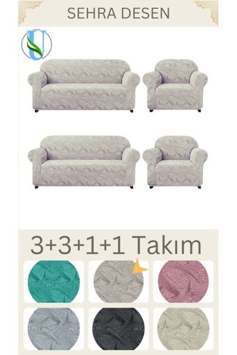 Uy Style Tekstil Likralı Jakarlı Süngerli Armürlü Giydirmeli Kahverengi Dörtlü Koltuk Örtüsü 180x230 cm