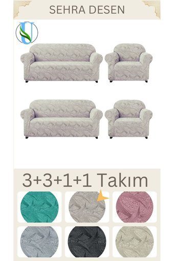 Uy Style Tekstil Likralı Jakarlı Süngerli Armürlü Giydirmeli Kahverengi Dörtlü Koltuk Örtüsü 180x230 cm