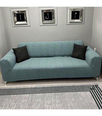 Btf Home Pamuklu - Polyester Likralı Jakarlı Süngersiz Armürlü Giydirmeli Lastikli Yeşil Üçlü Koltuk Örtüsü 180x230 cm