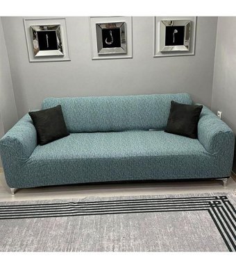Btf Home Pamuklu - Polyester Likralı Jakarlı Süngersiz Armürlü Giydirmeli Lastikli Yeşil Üçlü Koltuk Örtüsü 180x230 cm