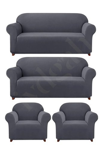 Iydgah Polyester Likralı Süngersiz Düz Giydirmeli Gri 3-3-1-1 Koltuk Örtüsü 110x120 cm