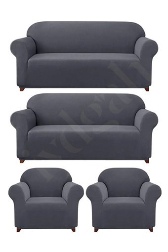 Iydgah Polyester Likralı Süngersiz Düz Giydirmeli Gri 3-3-1-1 Koltuk Örtüsü 110x120 cm