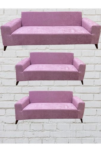 Şahane Ev Babyface Kadife Likralı Jakarlı Süngersiz Düz Giydirmeli Lastikli Kaymaz Pembe Üçlü Koltuk Örtüsü 5x110 cm