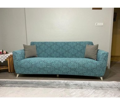 Uyumev Pamuklu - Polyester Bürümcük-Likralı Jakarlı Süngerli Çiçek Desenli Giydirmeli Yeşil Tekli Koltuk Örtüsü 180x230 cm